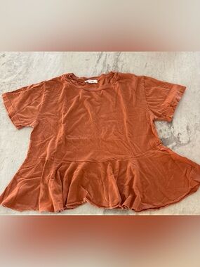 Women’s Peplum Short-Sleeve Top - Rust
